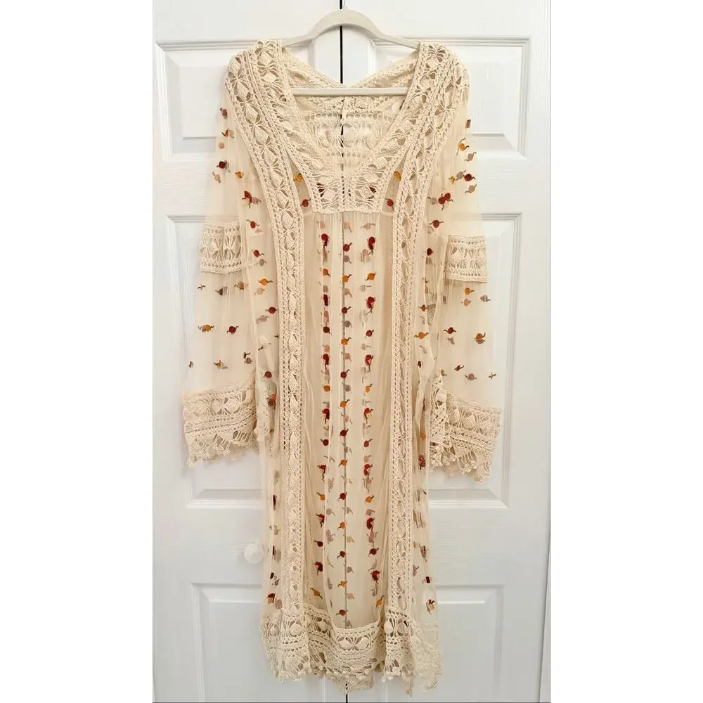 Rare Free People Finest Heart Lace Maxi Tunic Small $398
